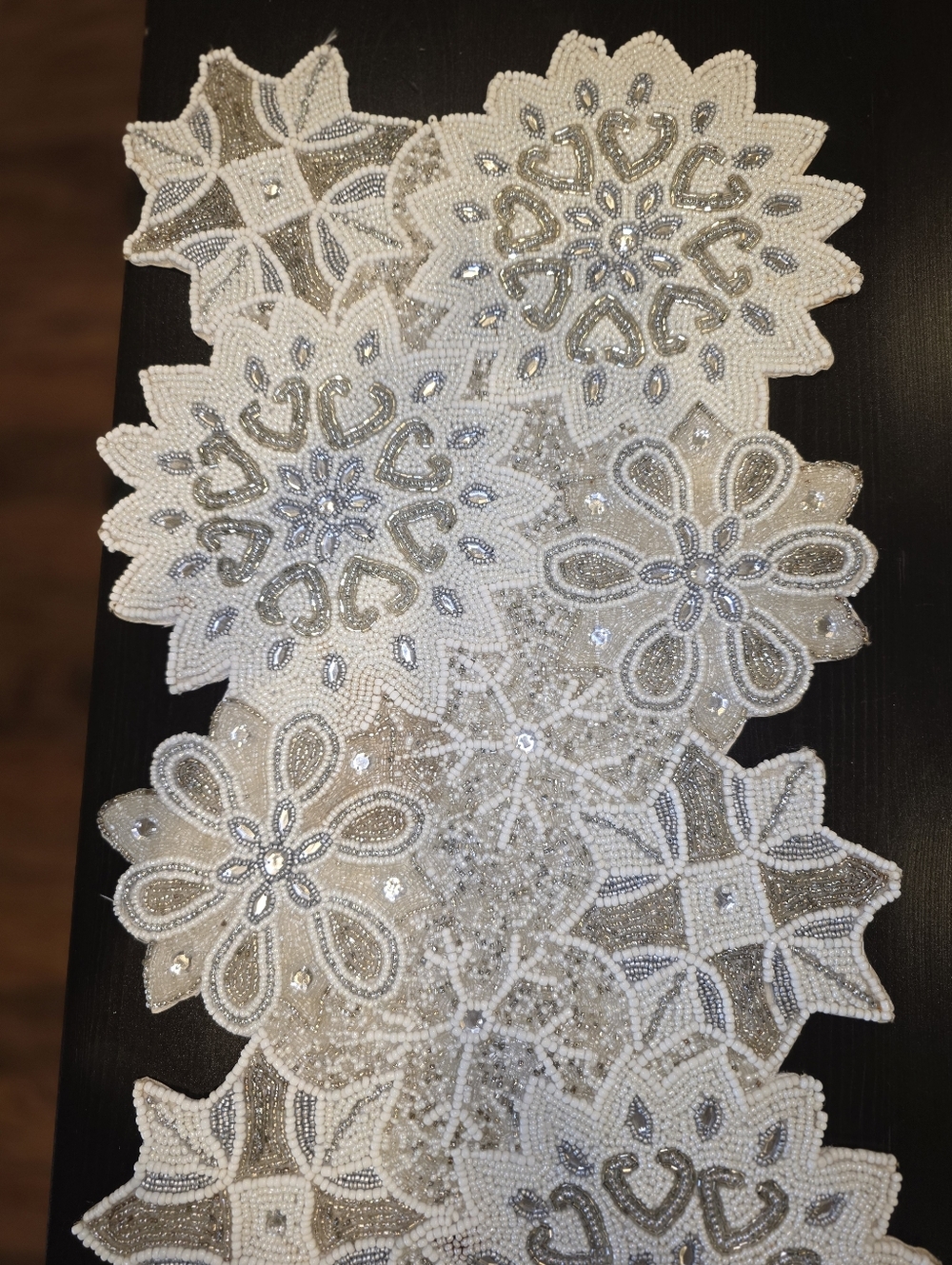 St. Nicholas Square Beige and White Lace Floral Table Runner Pair - Picture 3 of 5
